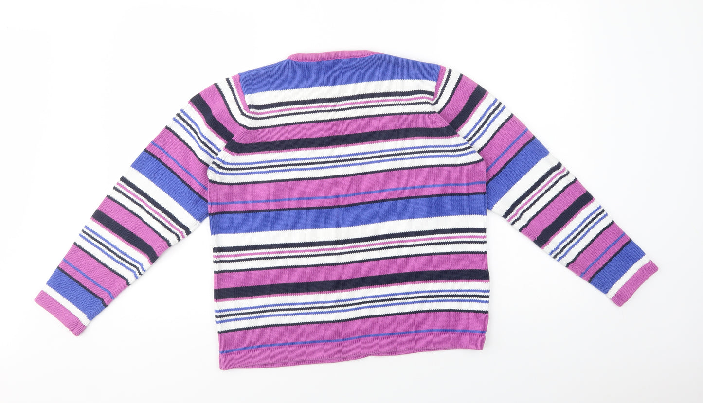 Isle Womens Purple V-Neck Striped Cotton Pullover Jumper Size M