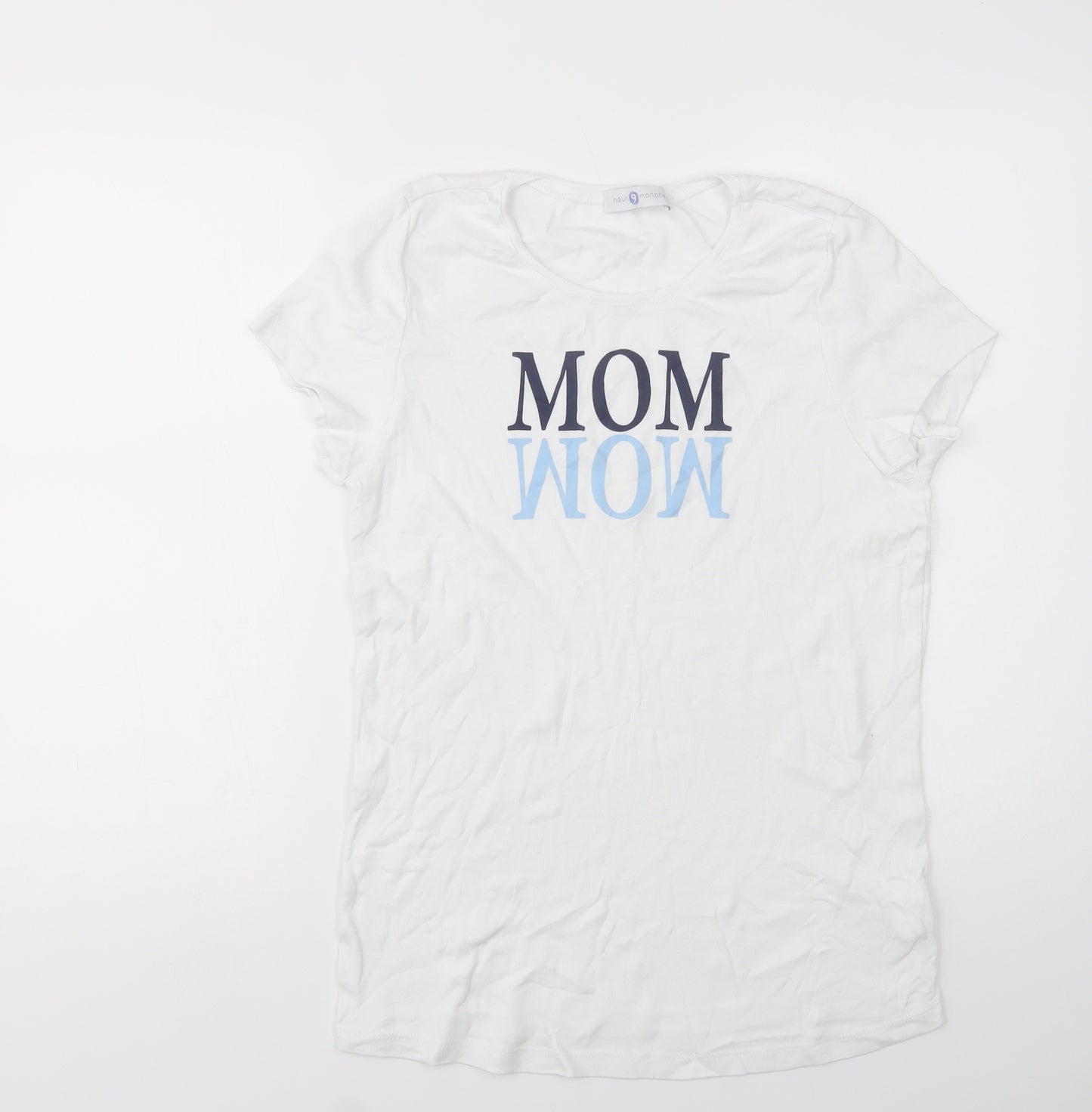 Neun Monate Womens White  Cotton Basic T-Shirt Size 14 Crew Neck - Mom