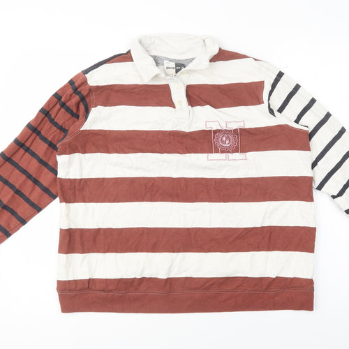 NEXT Womens White Striped Cotton Henley Sweatshirt Size 12  Button