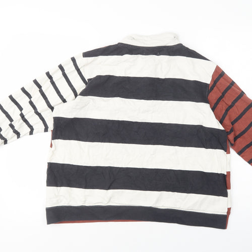 NEXT Womens White Striped Cotton Henley Sweatshirt Size 12  Button