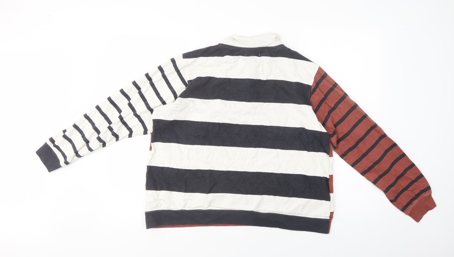 NEXT Womens White Striped Cotton Henley Sweatshirt Size 12  Button