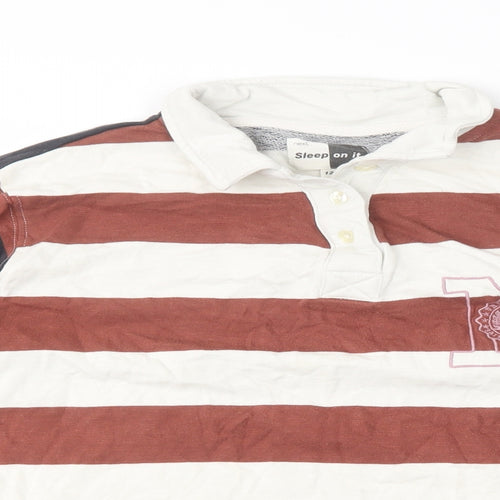 NEXT Womens White Striped Cotton Henley Sweatshirt Size 12  Button