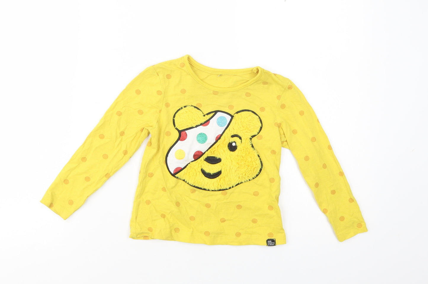 George Girls Yellow Polka Dot Cotton Pullover T-Shirt Size 3-4 Years Crew Neck Pullover - Pudsey