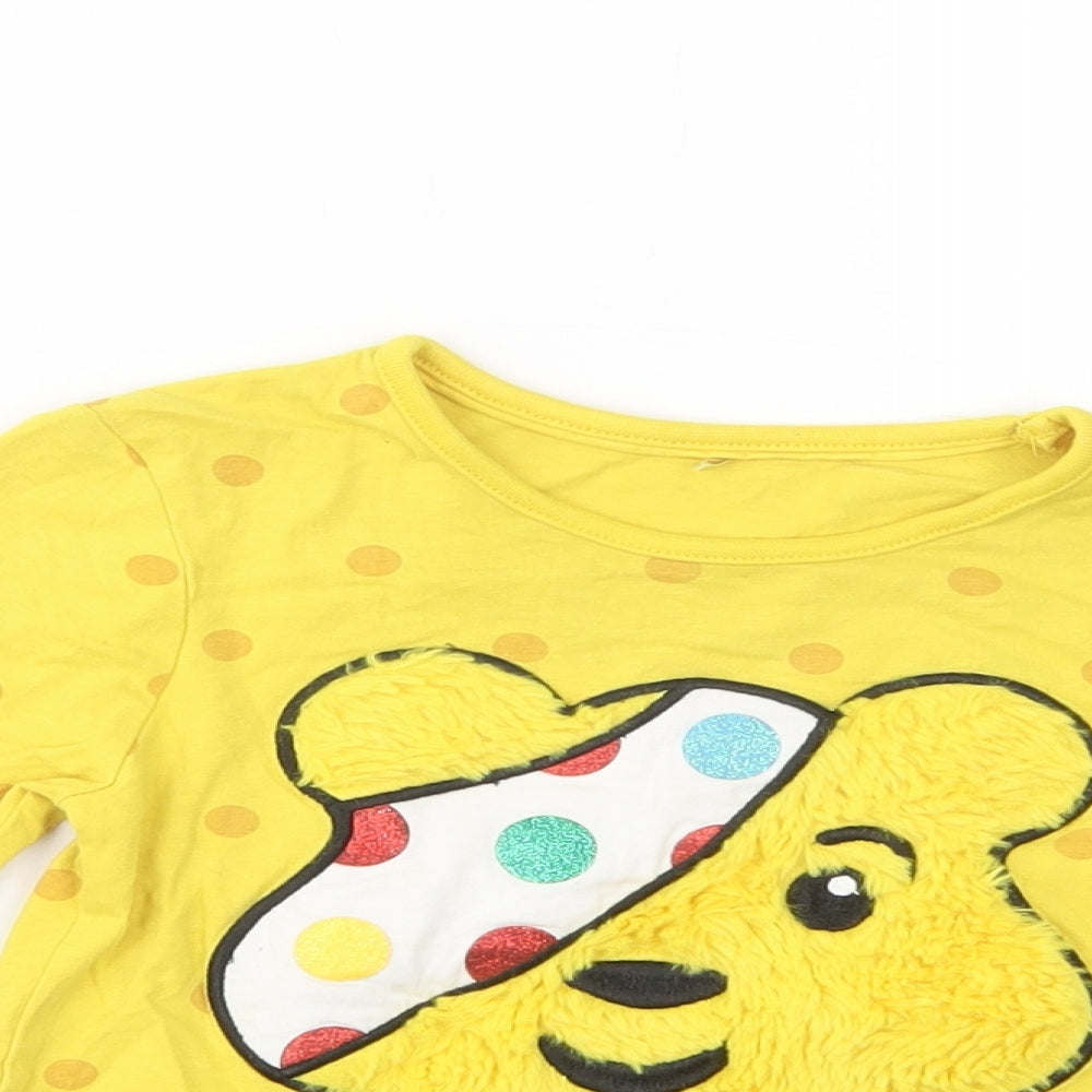 George Girls Yellow Polka Dot Cotton Pullover T-Shirt Size 3-4 Years Crew Neck Pullover - Pudsey