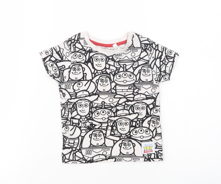 NEXT Baby White Geometric Cotton Basic T-Shirt Size 6-9 Months Crew Neck Pullover - Toy Story