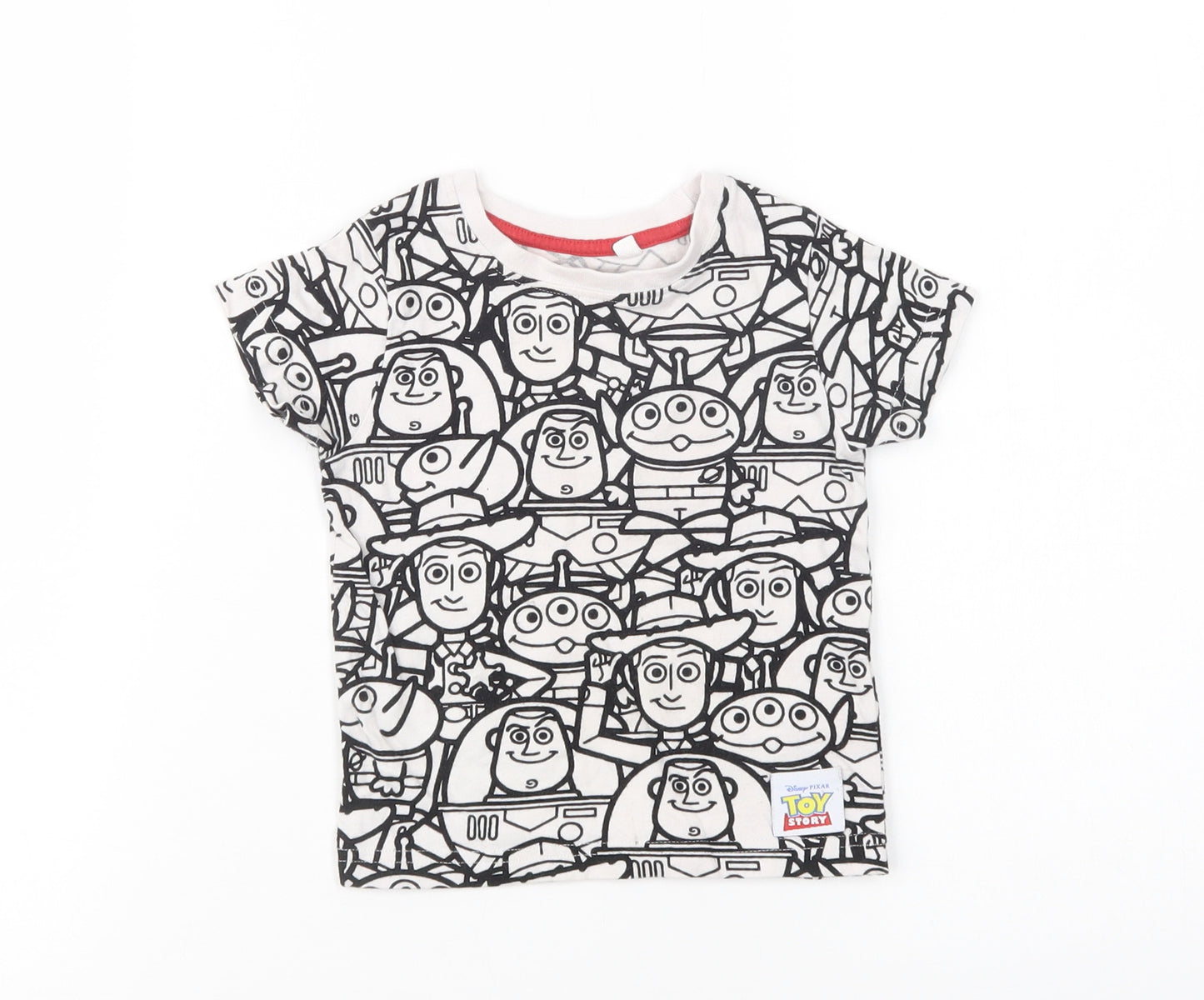 NEXT Baby White Geometric Cotton Basic T-Shirt Size 6-9 Months Crew Neck Pullover - Toy Story
