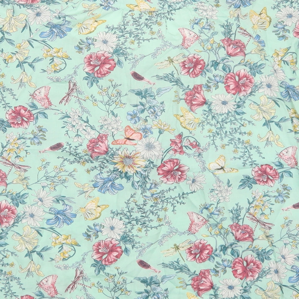 Wallis Womens Green Floral Cotton Basic Blouse Size M Scoop Neck