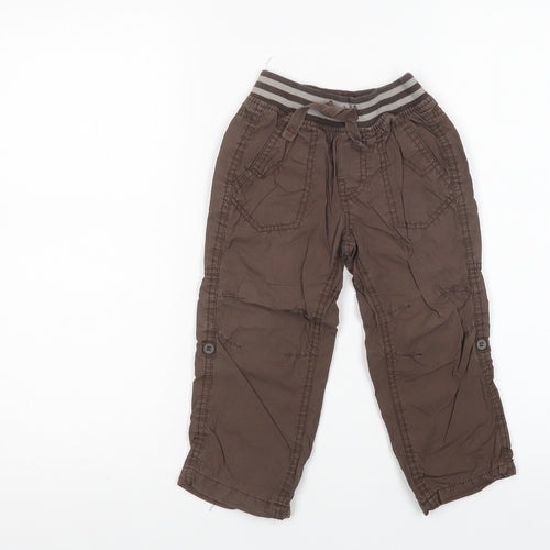 Mothercare Boys Brown  Cotton Cargo Trousers Size 2-3 Years  Regular Drawstring