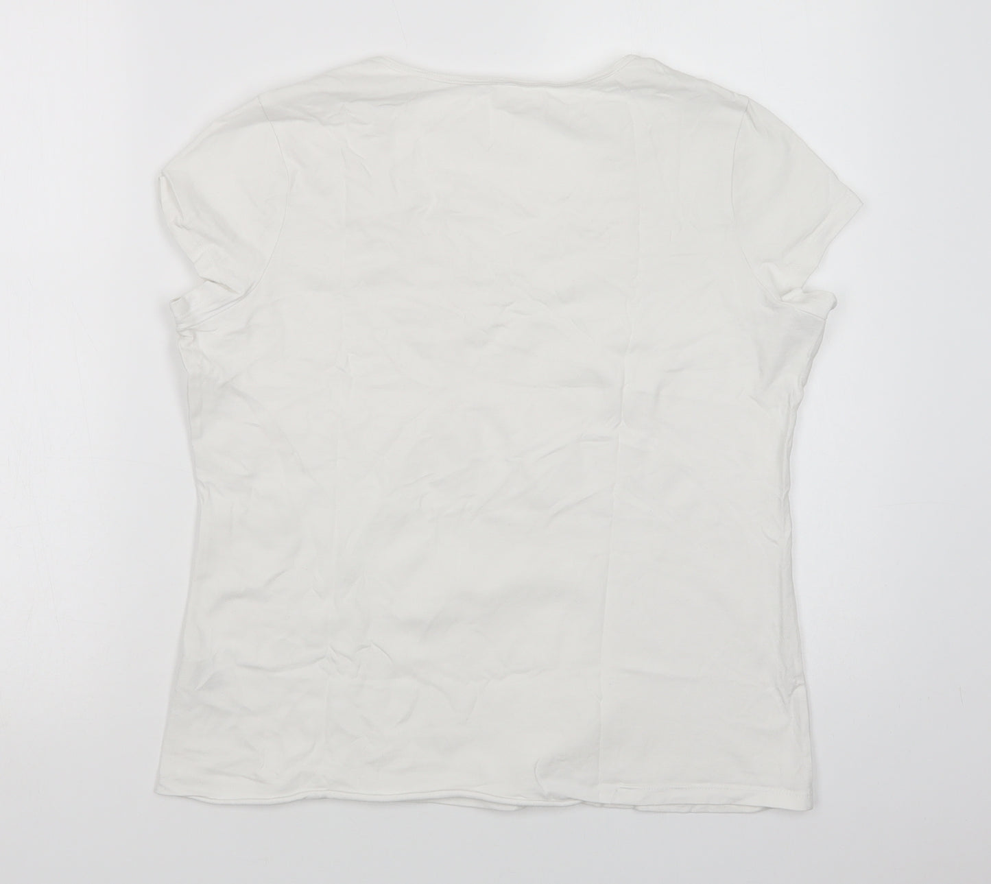 Marks and Spencer Womens White  Cotton Basic T-Shirt Size 18 V-Neck