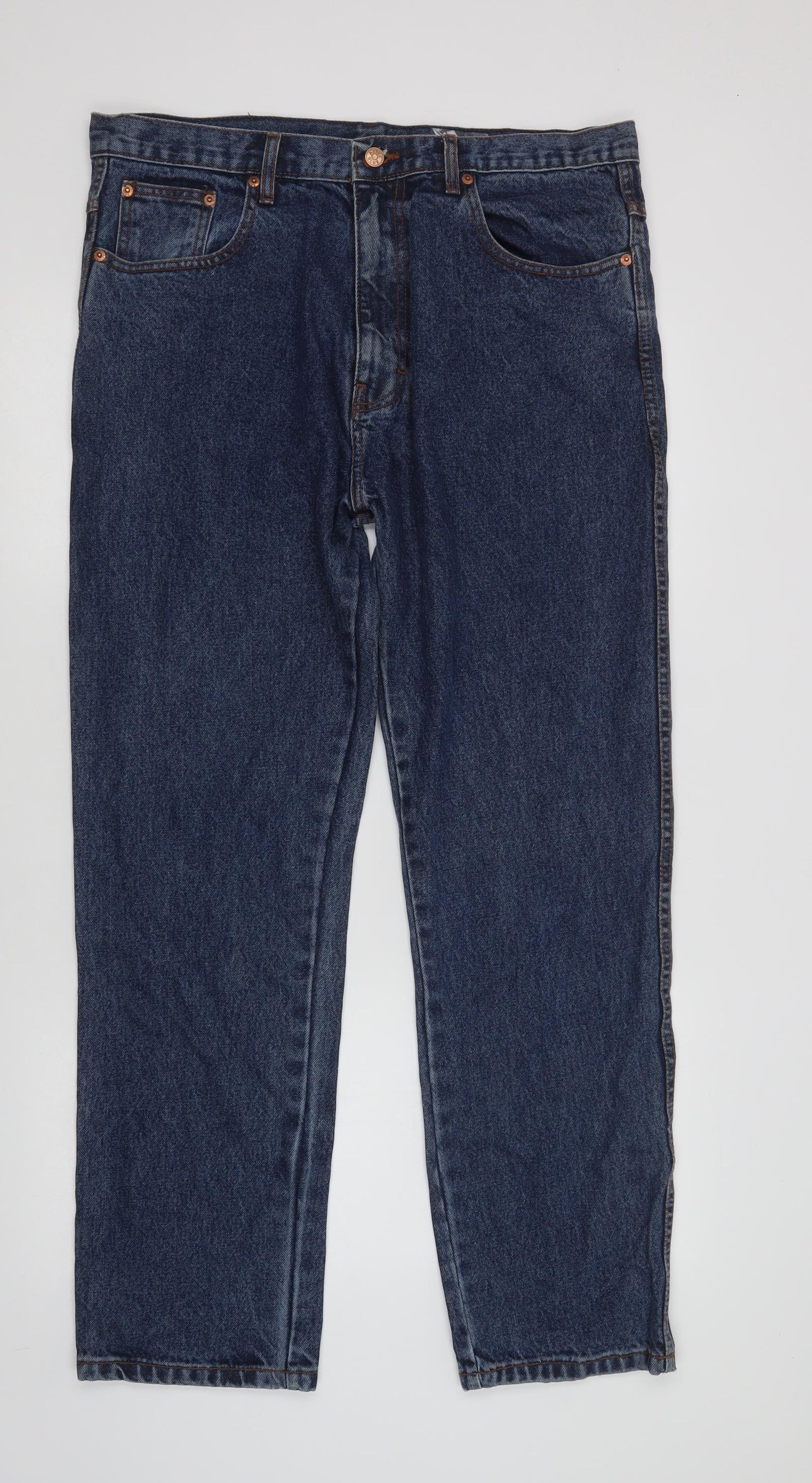 Aztec Blue Jeans Mens Blue  Cotton Straight Jeans Size 38 L31 in Regular Button
