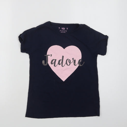 Primark Girls Blue  Cotton Pullover T-Shirt Size 9-10 Years Crew Neck Pullover - J'adore