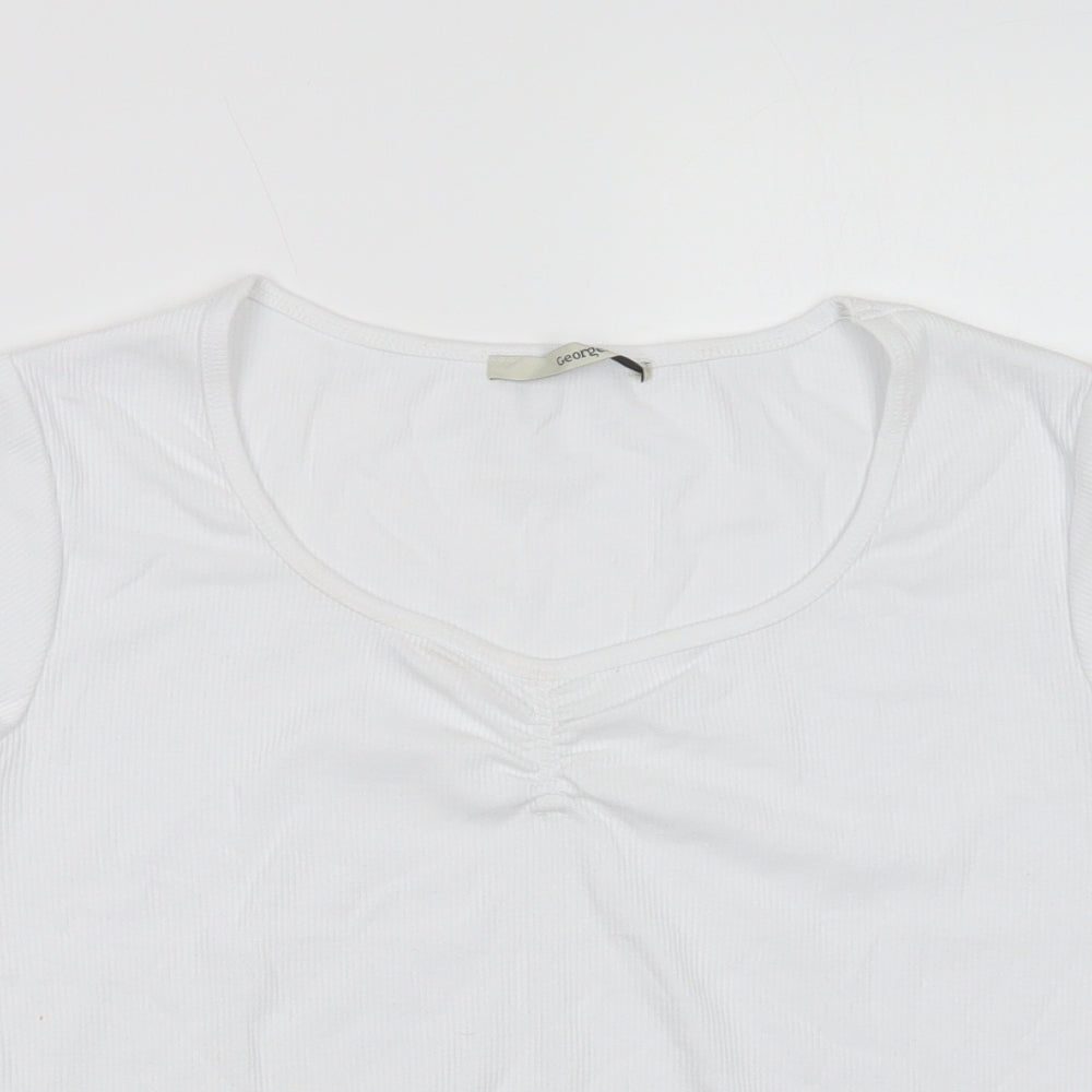 George Womens White  Polyester Basic T-Shirt Size 16 V-Neck