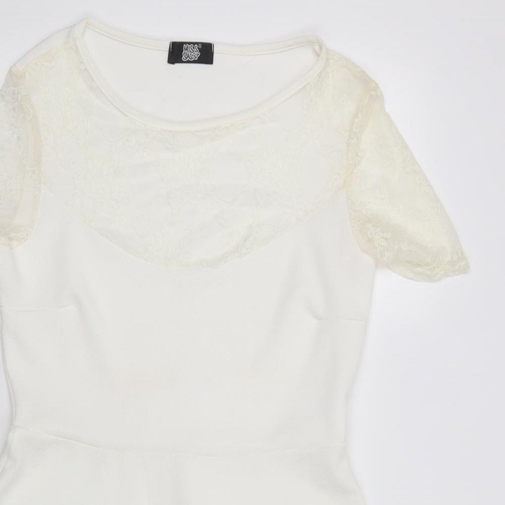 Miss Sassy Womens Ivory  Polyester Fit & Flare  Size 16  Crew Neck Pullover - Lace Detail