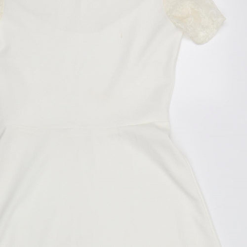 Miss Sassy Womens Ivory  Polyester Fit & Flare  Size 16  Crew Neck Pullover - Lace Detail