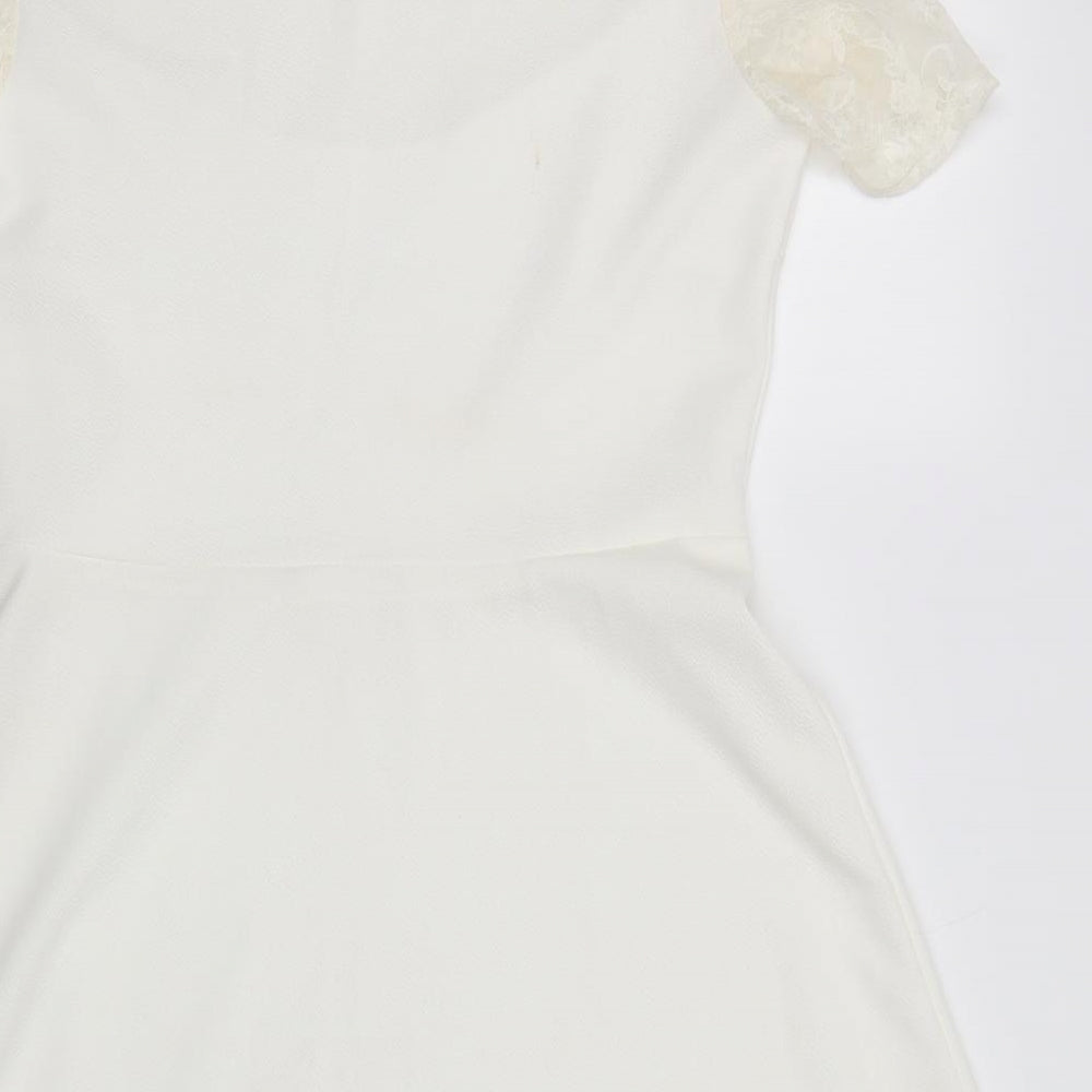 Miss Sassy Womens Ivory  Polyester Fit & Flare  Size 16  Crew Neck Pullover - Lace Detail