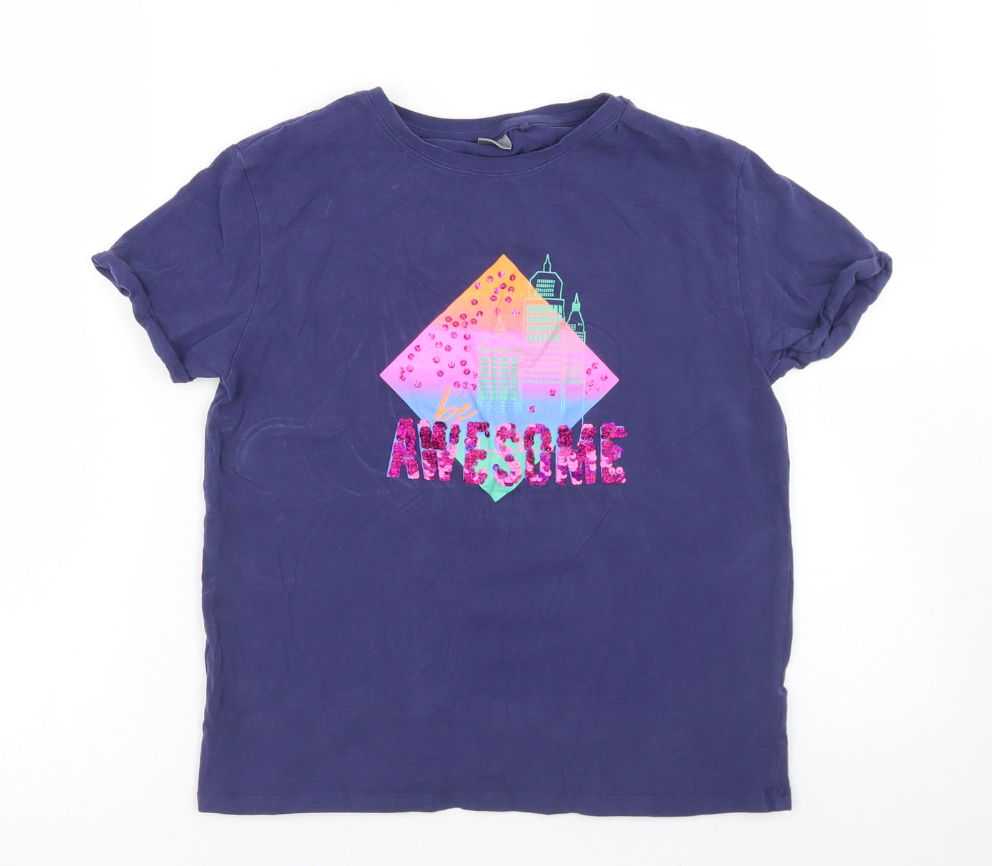 NEXT Girls Blue  Cotton Basic T-Shirt Size 12 Years Crew Neck  -  Be Awesome