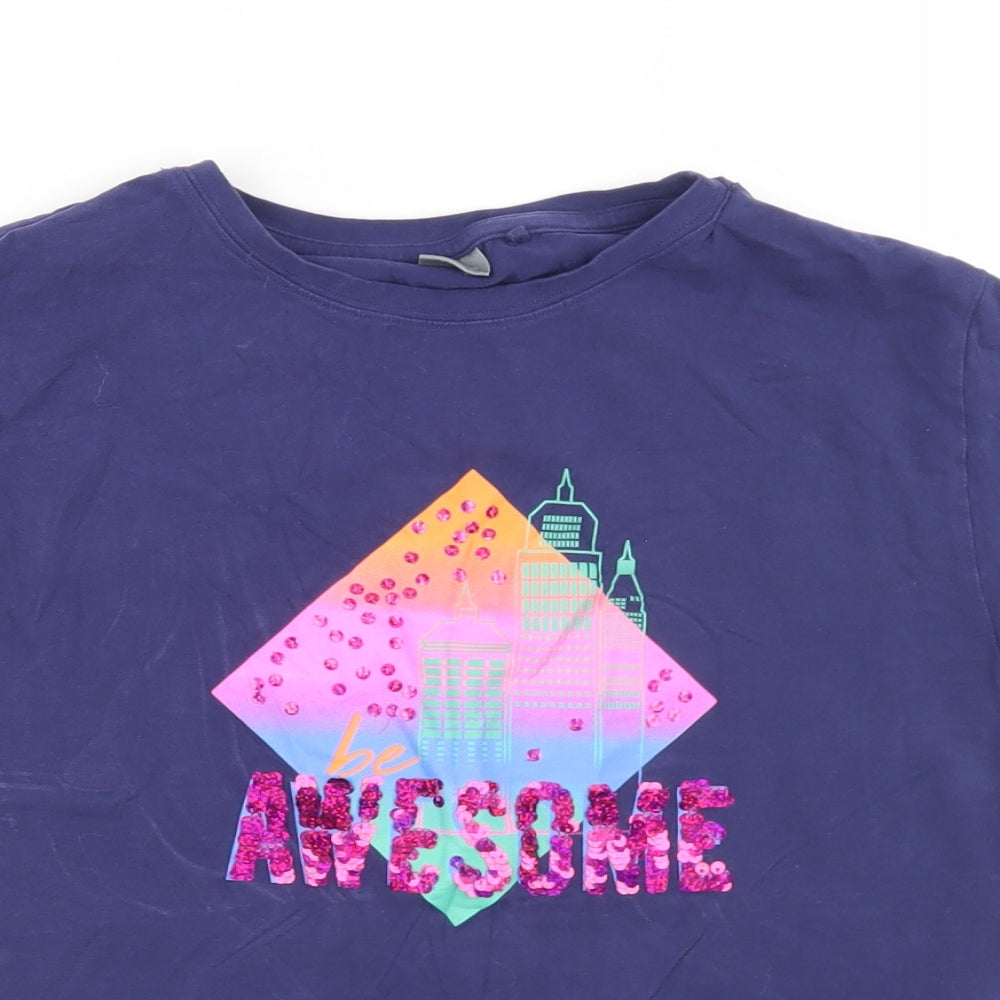 NEXT Girls Blue  Cotton Basic T-Shirt Size 12 Years Crew Neck  -  Be Awesome