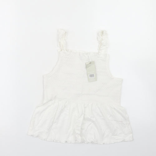 Jeff & Co Girls White  Cotton Basic Tank Size 9-10 Years Square Neck