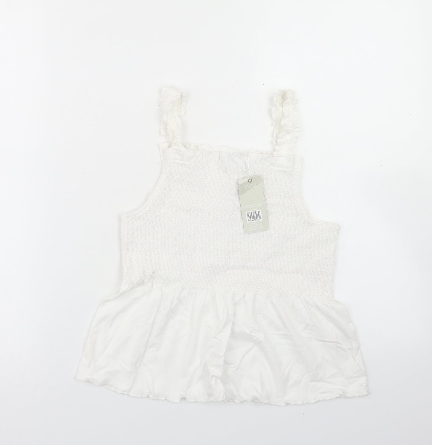 Jeff & Co Girls White  Cotton Basic Tank Size 9-10 Years Square Neck