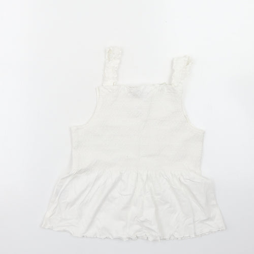 Jeff & Co Girls White  Cotton Basic Tank Size 9-10 Years Square Neck