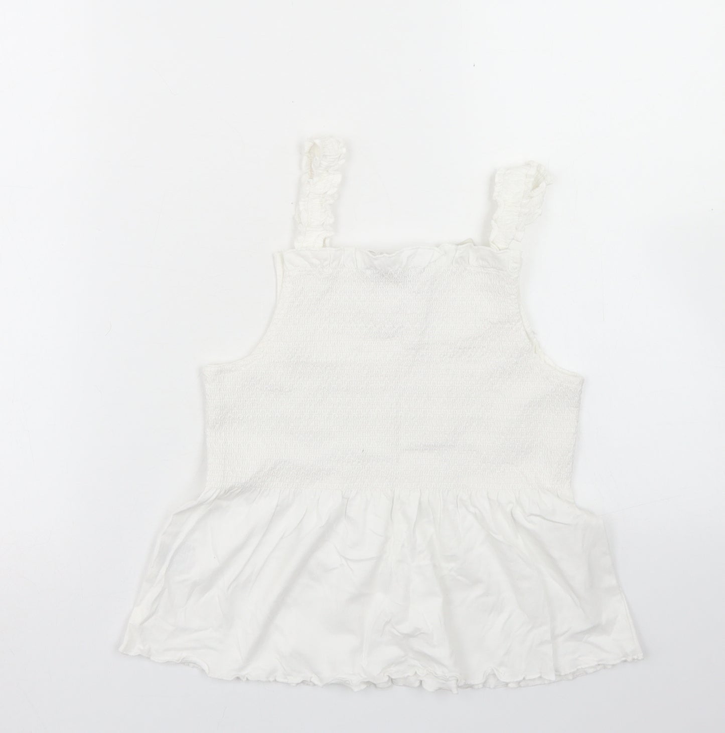 Jeff & Co Girls White  Cotton Basic Tank Size 9-10 Years Square Neck