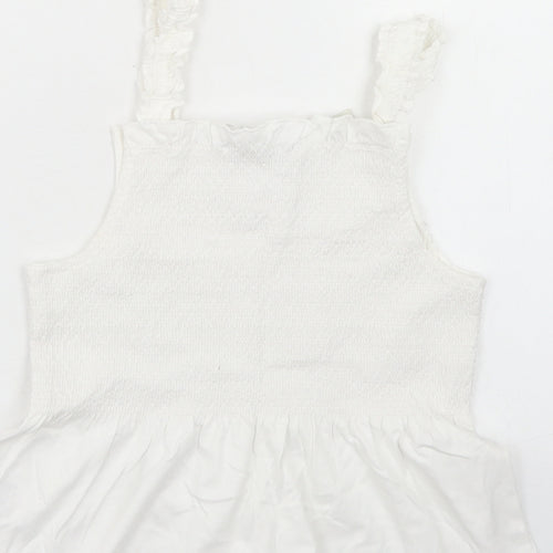 Jeff & Co Girls White  Cotton Basic Tank Size 9-10 Years Square Neck