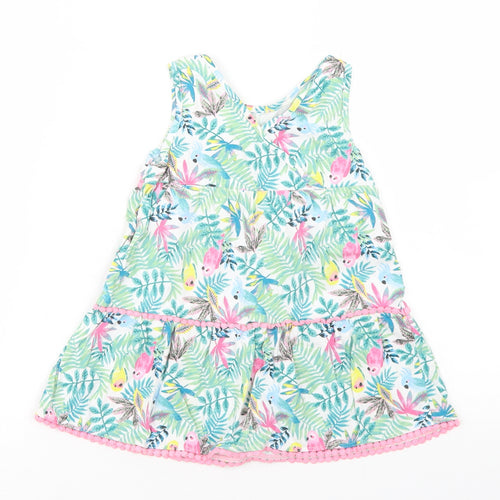 u Girls Blue Floral Cotton Trapeze & Swing  Size 2-3 Years  V-Neck  - Parrots