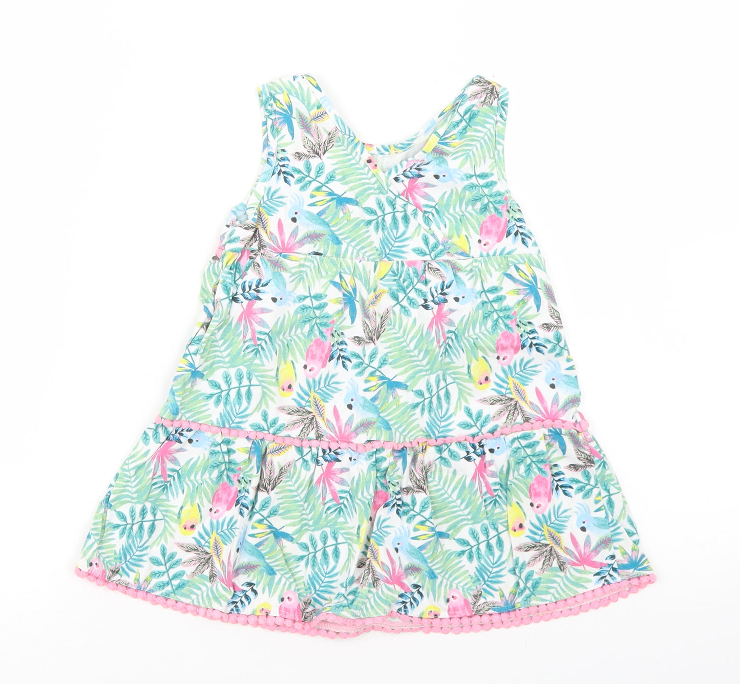 u Girls Blue Floral Cotton Trapeze & Swing  Size 2-3 Years  V-Neck  - Parrots