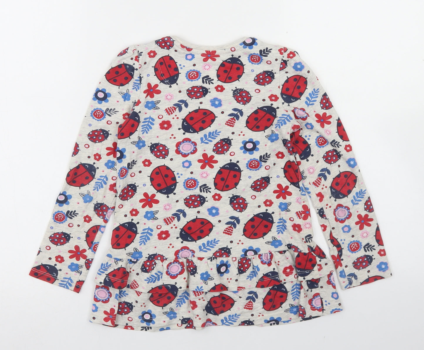 TU Girls Beige Floral Cotton Basic T-Shirt Size 4-5 Years Crew Neck  - Ladybird