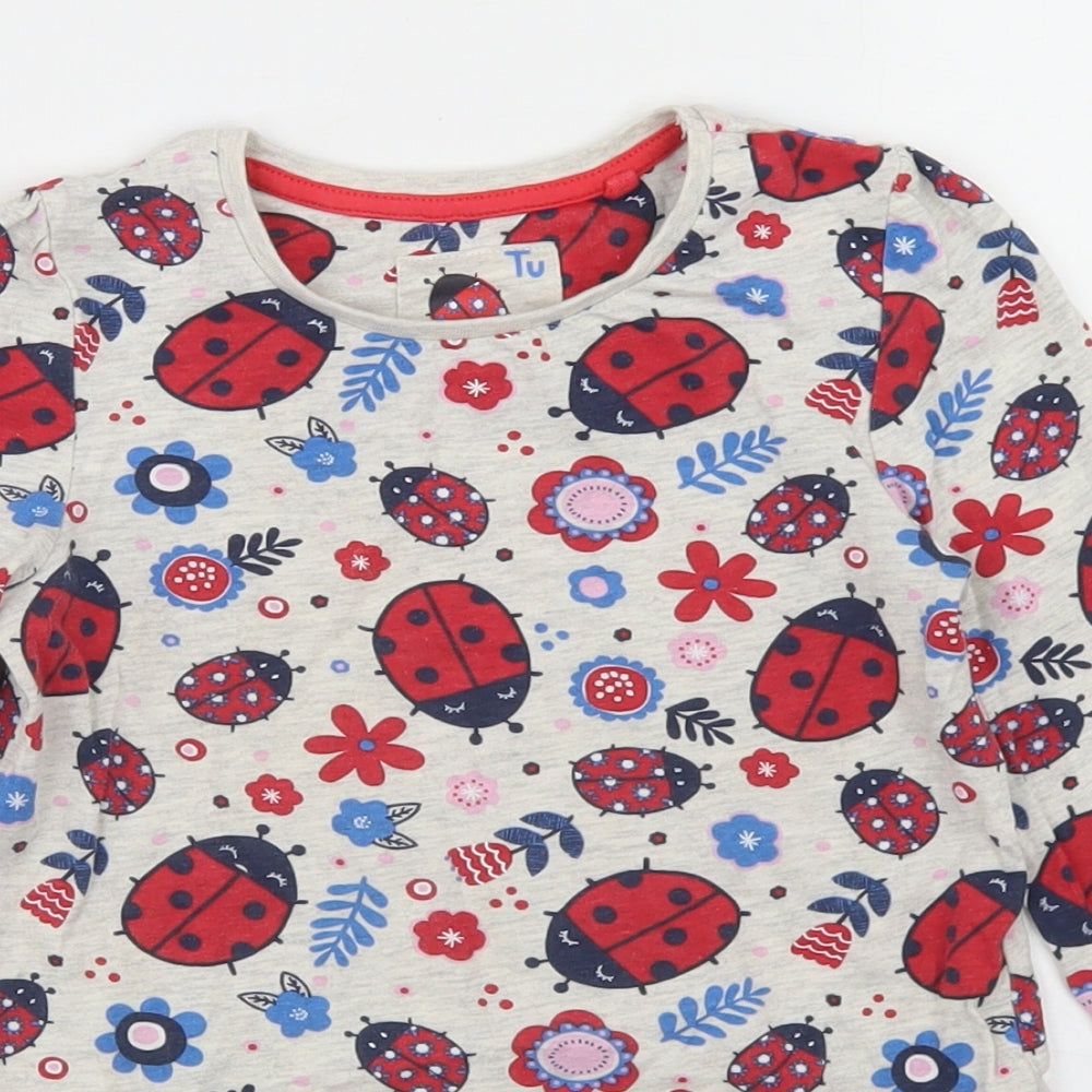 TU Girls Beige Floral Cotton Basic T-Shirt Size 4-5 Years Crew Neck  - Ladybird