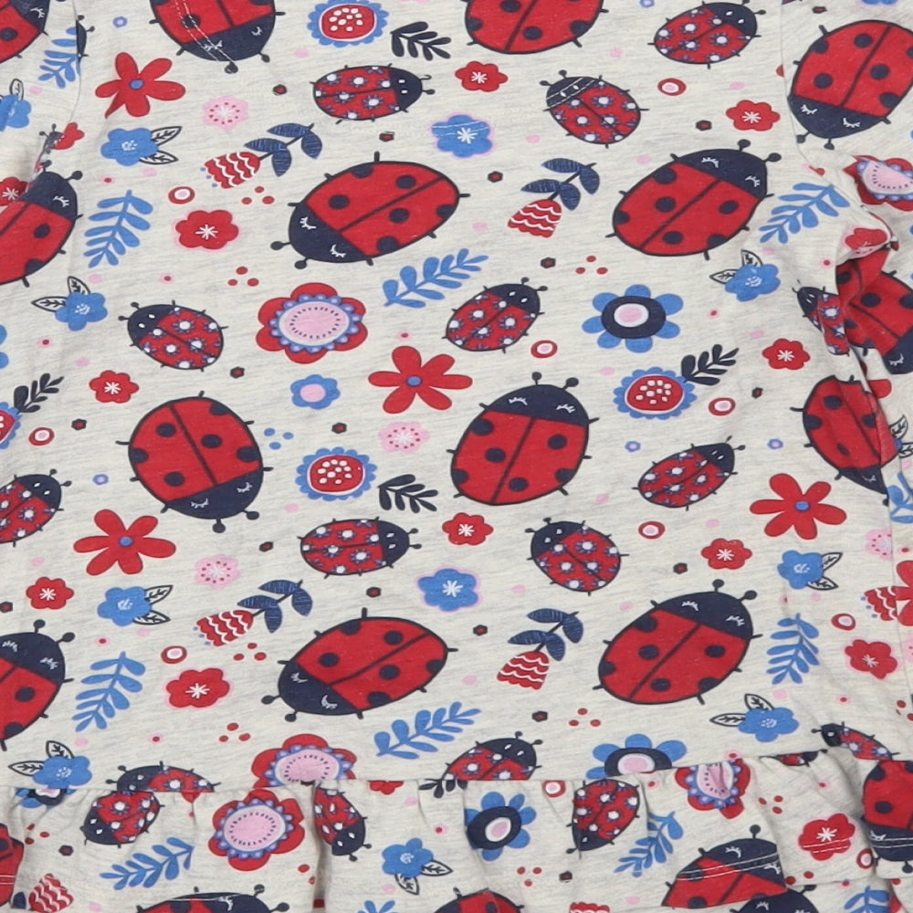 TU Girls Beige Floral Cotton Basic T-Shirt Size 4-5 Years Crew Neck  - Ladybird