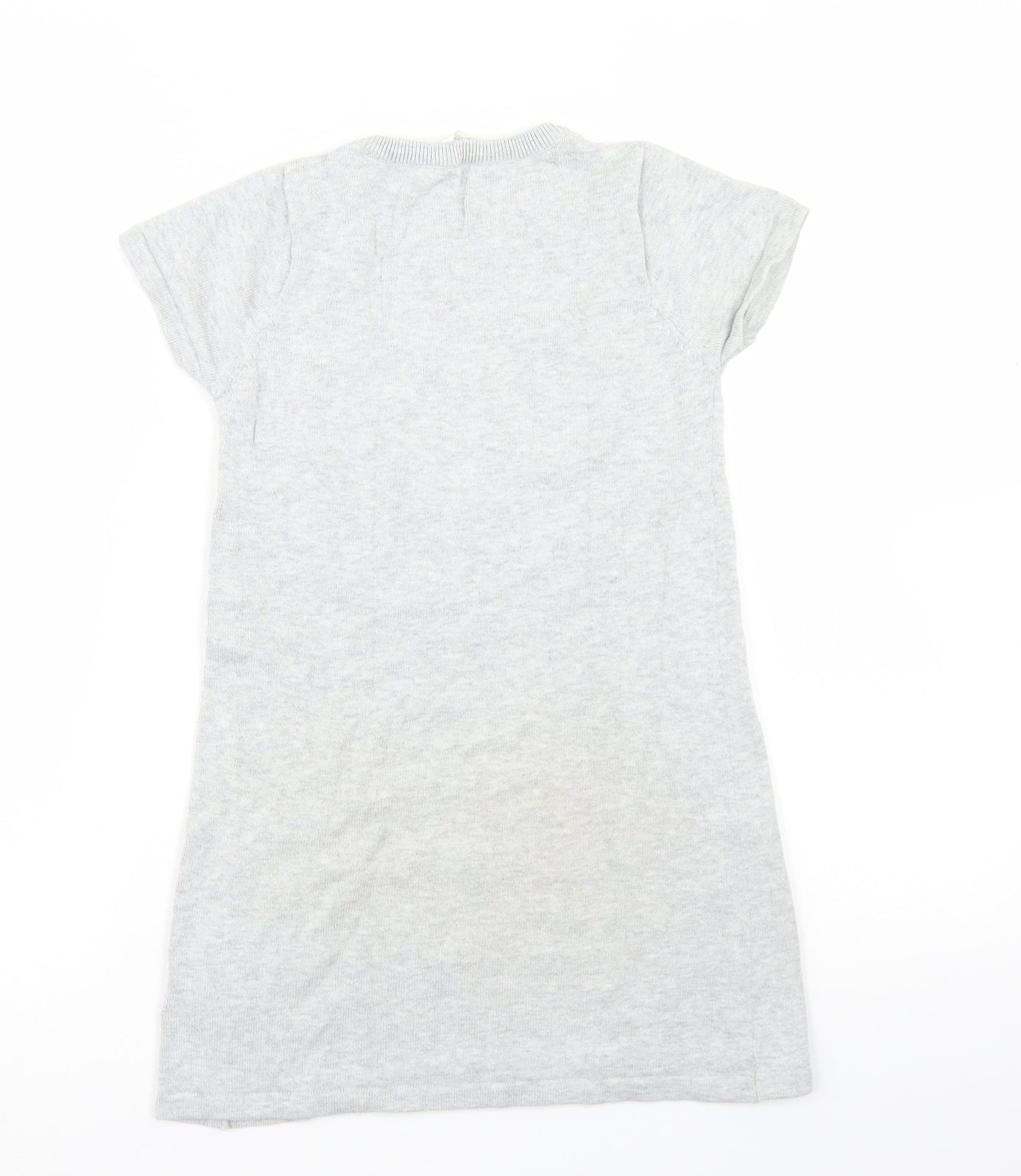 H&M Girls Grey  Cotton Jumper Dress  Size 5-6 Years  Crew Neck  - Reversible sequins, Heart