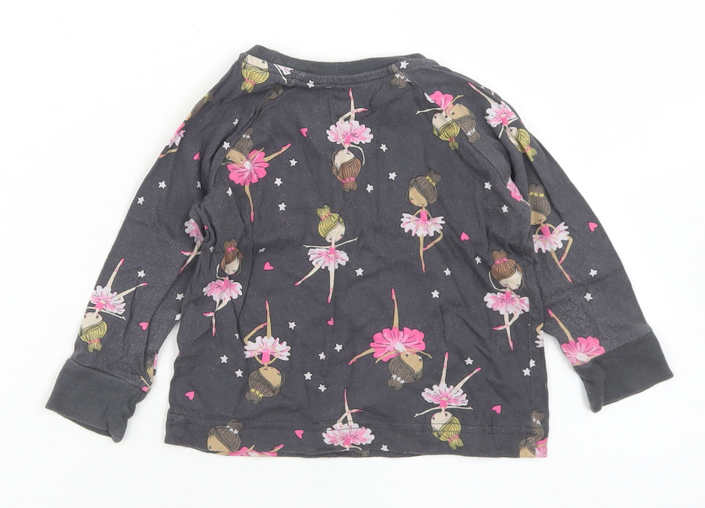 Matalan Girls Grey Geometric Cotton Basic T-Shirt Size 9-12 Months Crew Neck  - Ballet Dancers