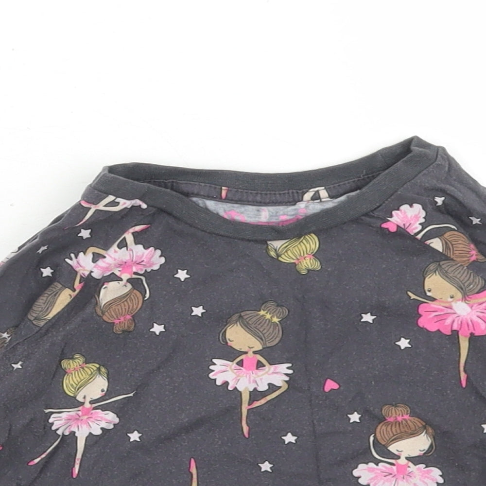 Matalan Girls Grey Geometric Cotton Basic T-Shirt Size 9-12 Months Crew Neck  - Ballet Dancers