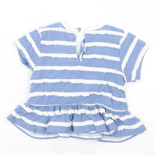 Kapital K Girls Blue Striped Cotton Basic T-Shirt Size 6 Years Crew Neck Button - Peplum