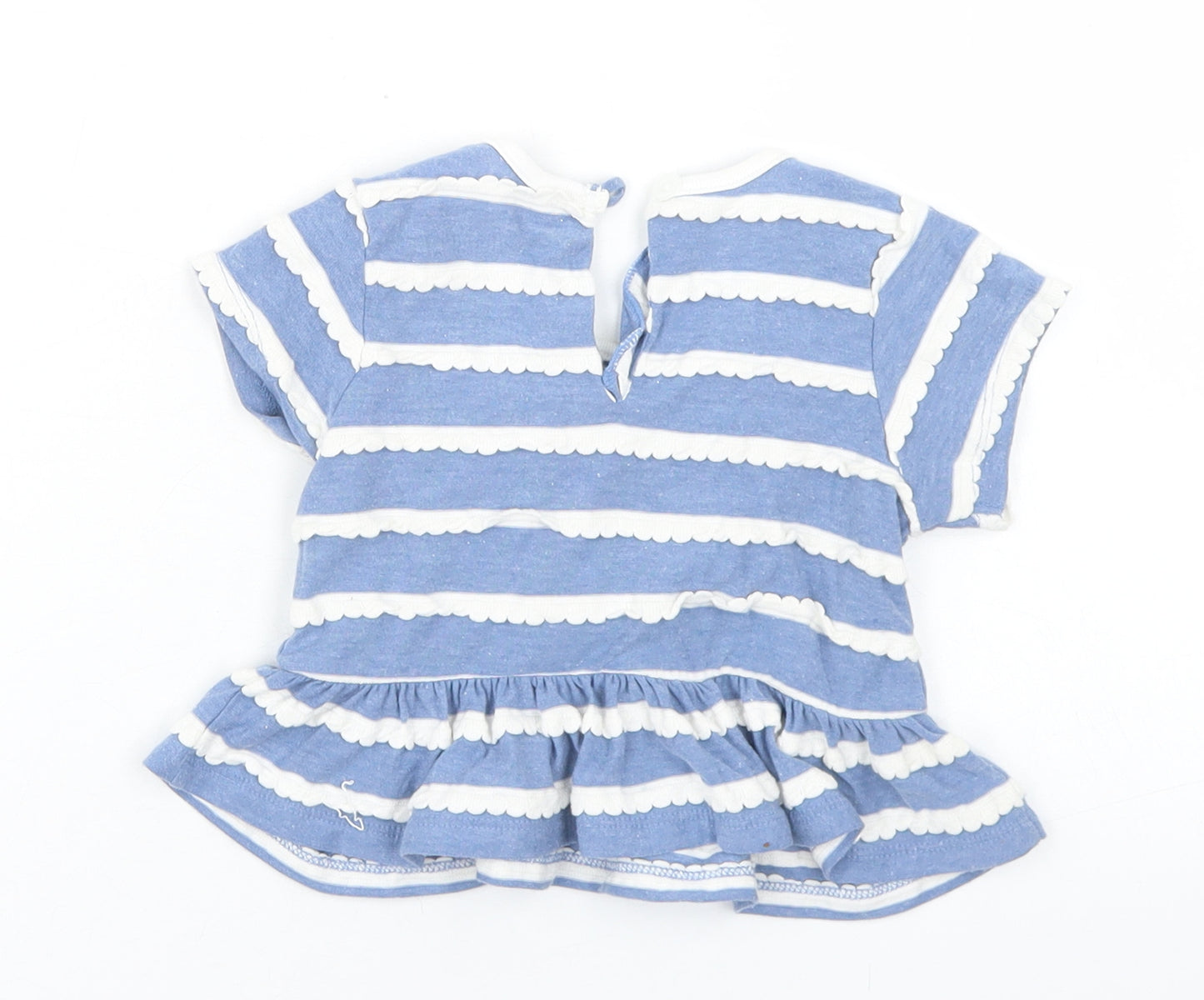 Kapital K Girls Blue Striped Cotton Basic T-Shirt Size 6 Years Crew Neck Button - Peplum