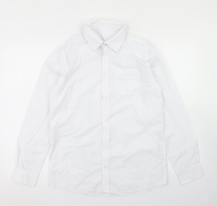 F&F Boys White  Polyester Basic Button-Up Size 14-15 Years Collared Button - School Wear