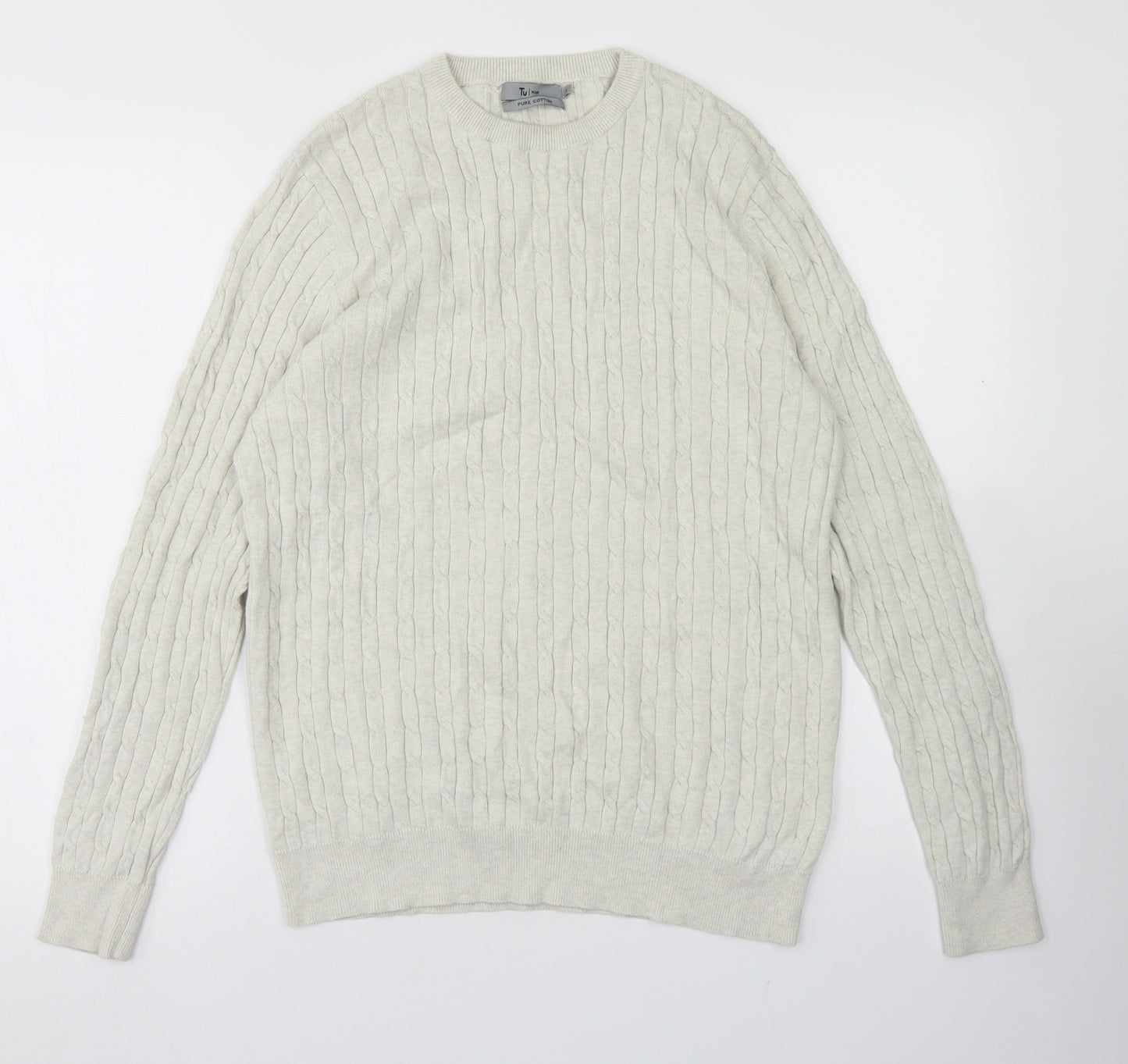TU Mens Beige Crew Neck  Cotton Pullover Jumper Size S