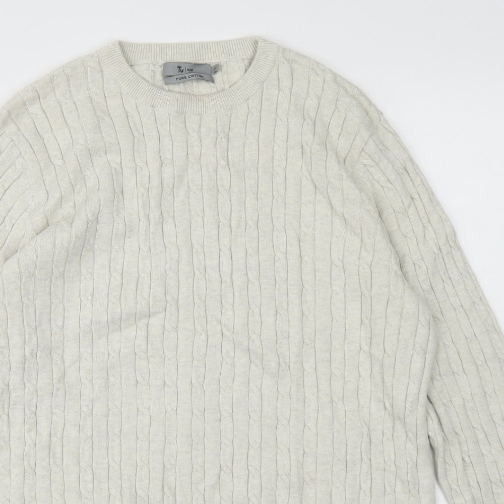 TU Mens Beige Crew Neck  Cotton Pullover Jumper Size S