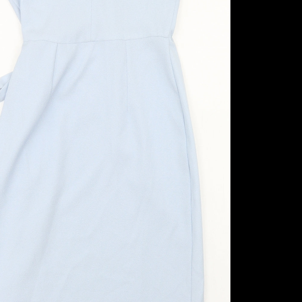 Topshop Womens Blue  Polyester Wrap Dress  Size 10  V-Neck Button