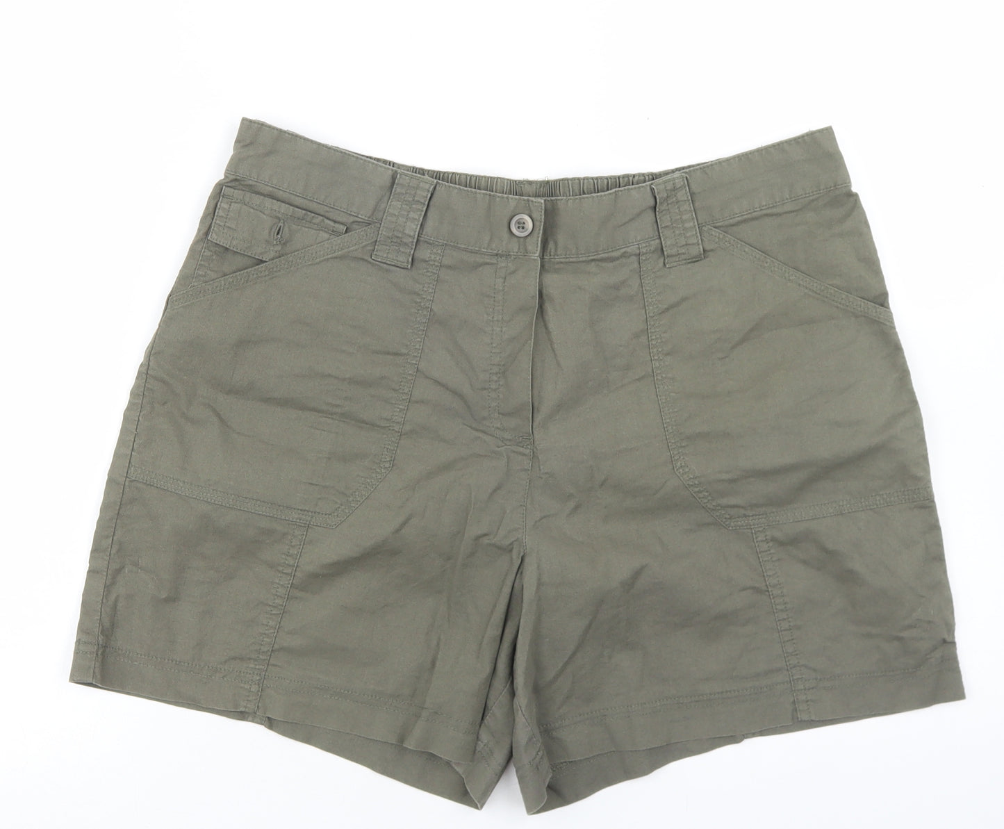 BHS Womens Green  Cotton Bermuda Shorts Size 16 L4 in Regular Button