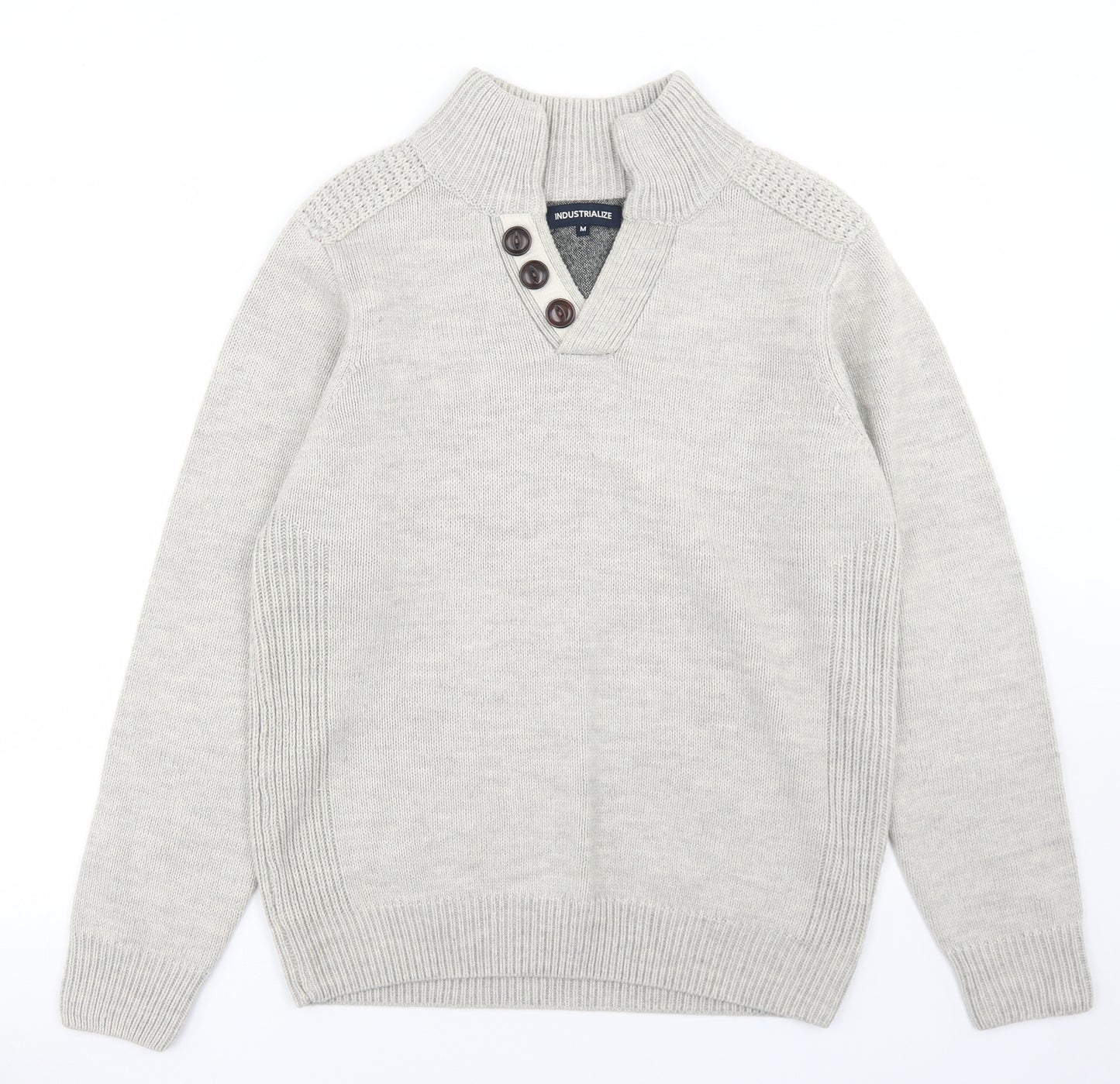 Industrialize Mens Beige Mock Neck  Acrylic Pullover Jumper Size M