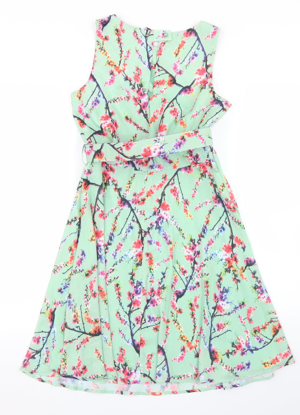 Darling Womens Green Floral Polyester Skater Dress  Size 10  Round Neck Button