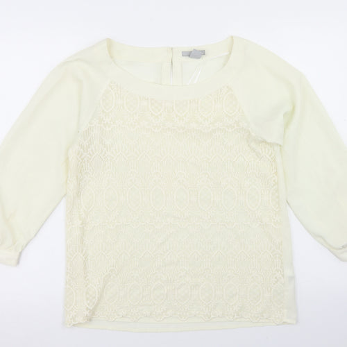 H&M Womens Ivory  Polyester Basic Blouse Size 10 Round Neck - Lace front detail