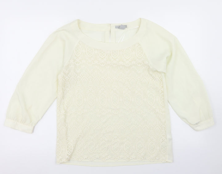 H&M Womens Ivory  Polyester Basic Blouse Size 10 Round Neck - Lace front detail