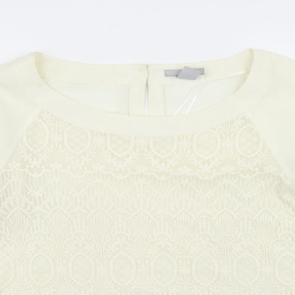 H&M Womens Ivory  Polyester Basic Blouse Size 10 Round Neck - Lace front detail