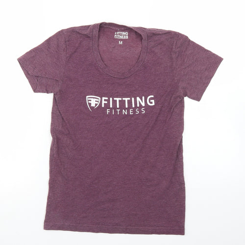 Fitting Fitness Womens Purple  Polyester Basic T-Shirt Size M V-Neck