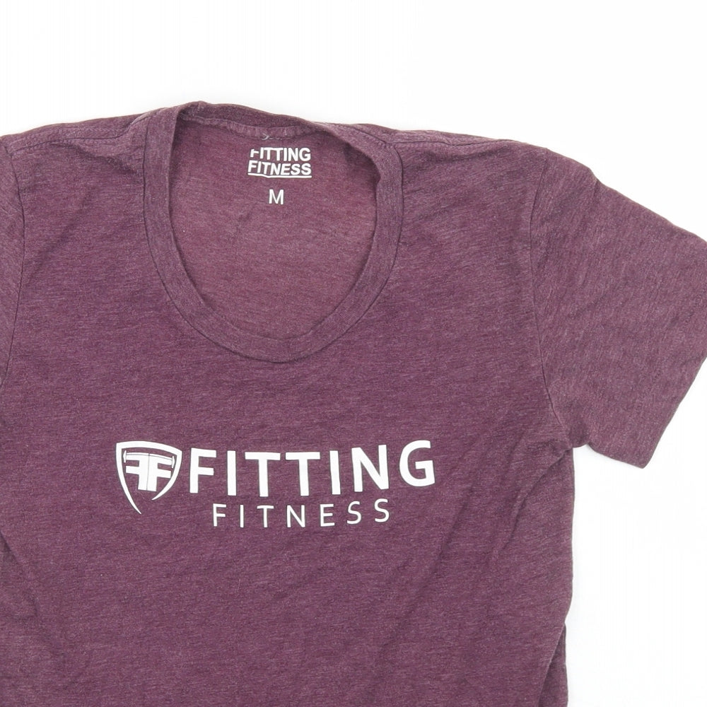 Fitting Fitness Womens Purple  Polyester Basic T-Shirt Size M V-Neck