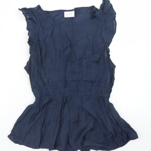 VILA Womens Blue  Polyester Basic Blouse Size 8 Round Neck
