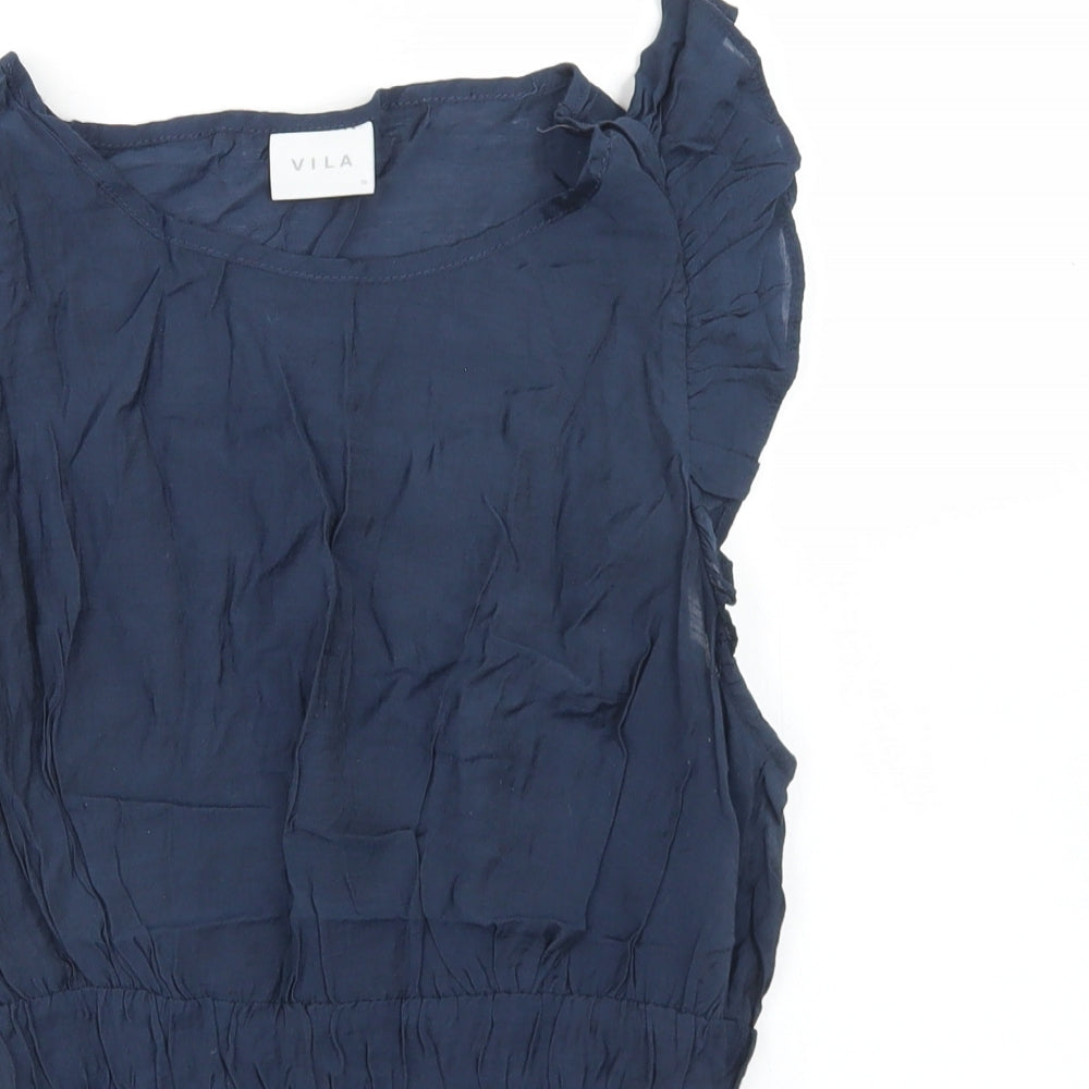 VILA Womens Blue  Polyester Basic Blouse Size 8 Round Neck